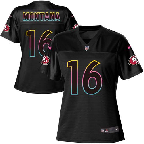 Nike 49ers #16 Joe Montana Black Women's NFL Fashion Game Jersey